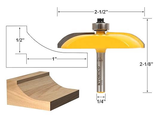 YONICO Raised Panel Cabinet Door Router Bits 2-1/2-Inch Diameter Cove 1/4-Inch Shank 12133q