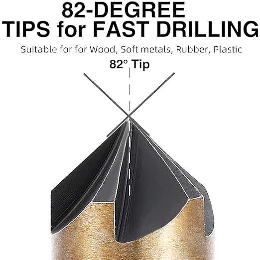Aleric Countersink Drill Bit Set, High Speed Steel Counter Sinker Drill Bit 5Pcs 5 Flute 6mm Hex Shank with 82 Degree Mill Cutter Bit Countersink Bits for Wood Metal in Size 1/4” 3/8” 1/2” 5/8” 3/4”