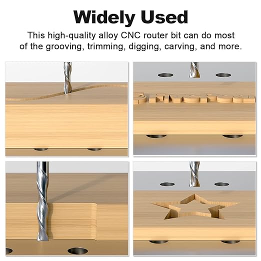 FivePears Down Cut Spiral Router Bit for CNC, 1/4 inch Cutting Diameter and 1-1/4 inch Cutting Length 1/4 inch Shank Carbide End Mill Router Bit for Wood Carving Engraving Grinding Grooving