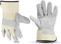 Glove Station Cowhide Split Leather Palm Work Gloves with Rubberized Safety Cuff