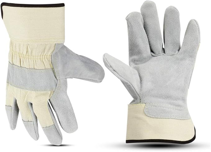 Glove Station Cowhide Split Leather Palm Work Gloves with Rubberized Safety Cuff