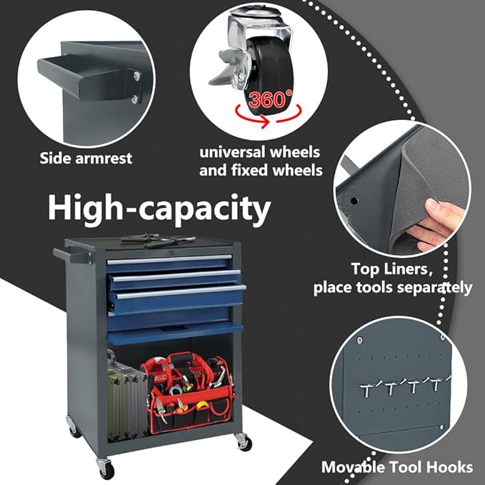 Rolling Tool Chest,13-drawer Tool Box Organizer with Wheels,Large Tool Storage Cabinet with Sliding Drawers,High Capacity Tool Chest with Locking System (Blue＆Grey)