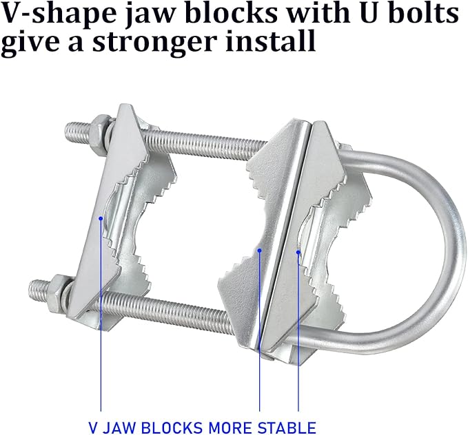 Double Antenna Mast Clamp V-Jaw Bracket U Bolts Pipe Mounting Hardware Heavy Duty Mast to Mast Mount Bracket Kit for Outdoor Antenna 4 Sets