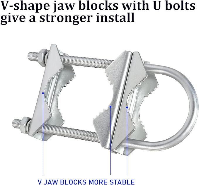 Double Antenna Mast Clamp V-Jaw Bracket U Bolts Pipe Mounting Hardware 3 Sets, Heavy Duty Mast to Mast Mount Bracket Kit for Outdoor Antenna 3 Sets