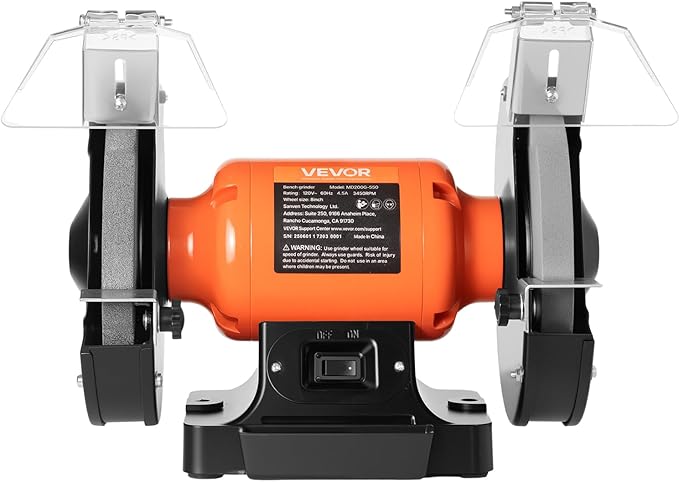 VEVOR Bench Grinder, 8-inch Single Speed Bench Grinder, 3450RPM High-Speed Table Grinders with 550W 4.5A Induction Motor, 36/60-Grit Grinding Wheel & Adjustable Eye Shield for Fast Sharpening Grinding