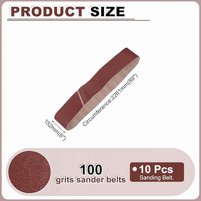 HARFINGTON 6 x 89 Inch Sanding Belts, 10 Pcs 100 Grits Aluminum Oxide Abrasive Belt Sander File Belt for Woodworking, Metal Polishing, Knife Sharpener