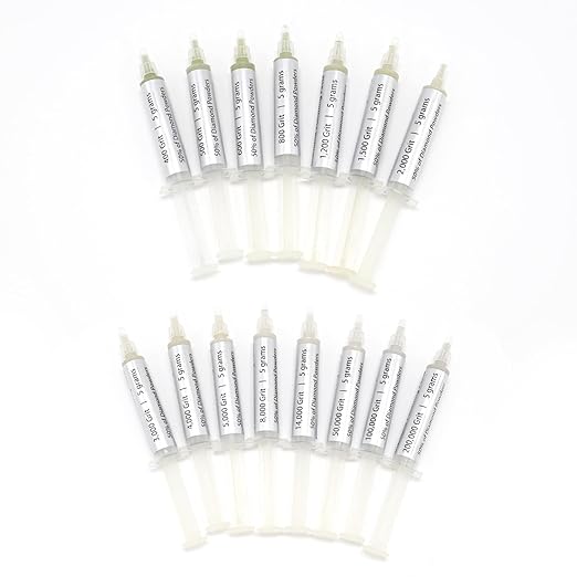 SCOTTCHEN 3Pcs Diamond Polishing Paste, 500/800/1,500 Grit, 36-54/12-25/6-12 Microns Lapping Compound with 50% Concentration of Diamond Powders for Jewelry, Metal, Ring, Glass, Coin, 5 Gram Each