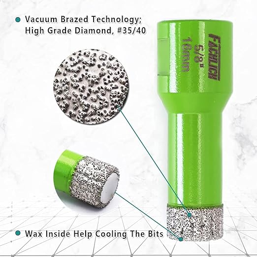 Diamond Core Drill Bit,2pcs 5/8" 16mm Tile Drill Bits Vacuum Brazed Diamond Hole Saw for Porcelain Tile,Granite,Marble,Concrete,Masonry,Brick