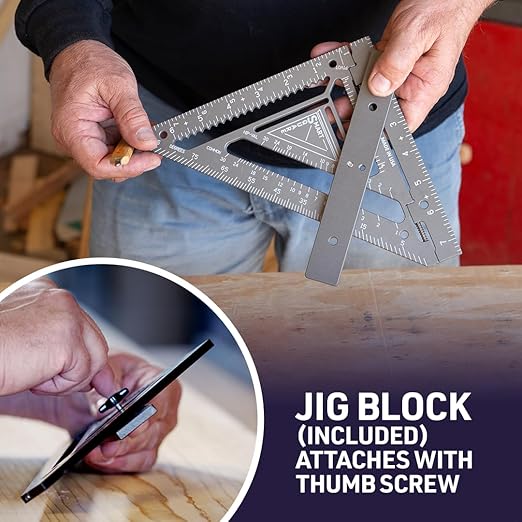 Commando 7.5" - Advanced Carpenter Square with Jig Block - Accurate Flatwork and Repetitive Markings (Midnight)