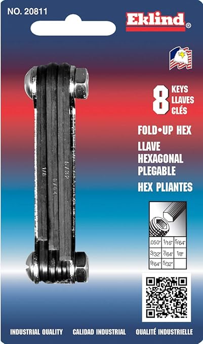 Eklind 20811 Steel Handle Fold-up Hex Key allen wrench - 8pc set SAE Inch Sizes .050-5/32