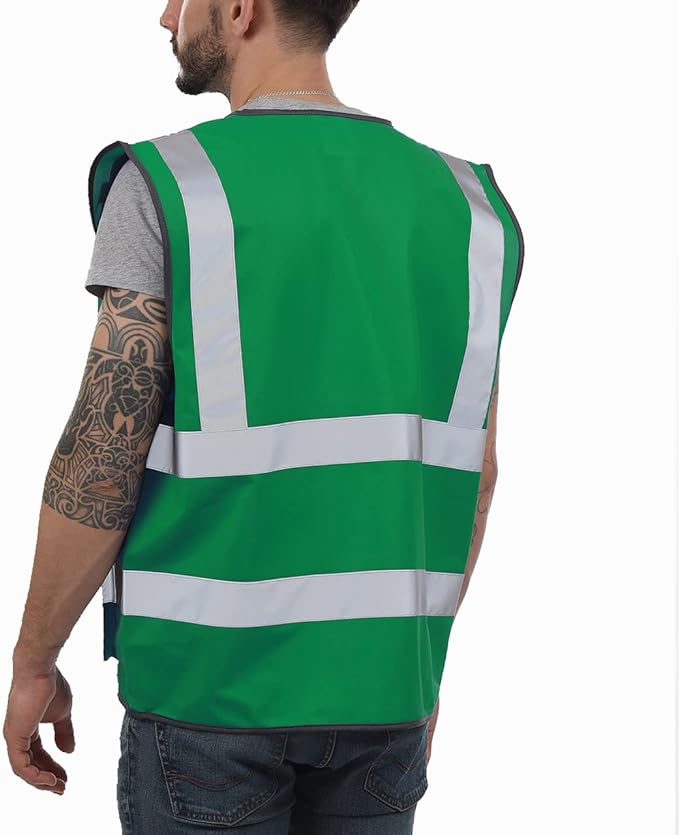 Dib Safety Reflective Vest High Visibility with Pockets and Zipper, Green 3XL