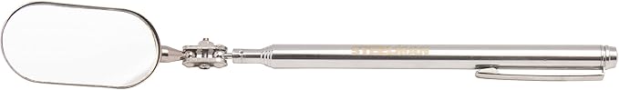 Steelman 21-Inch Telescoping Auto Inspection Mirror, Articulating 1 x 2-Inch Rounded Rectangular Mirror, Pocket Clip, Plated Brass