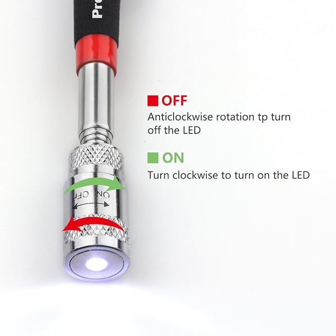 Magnetic Telescoping Pick Up Tool, Preciva Magnetic Picking Tool with LED Flash Light Retriever Wand 19.5to 68 CM Telescopic Magnet Stick(ONE PACK)