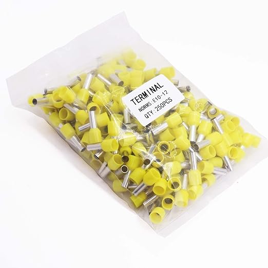 Fidioto 8AWG Wire Ferrules, 250pcs AWG8 Yellow Terminal Connector Wire Insulated Cord Pin Ends Terminals for Electric, Industrial, Chemical Industry, Power Control System, etc.