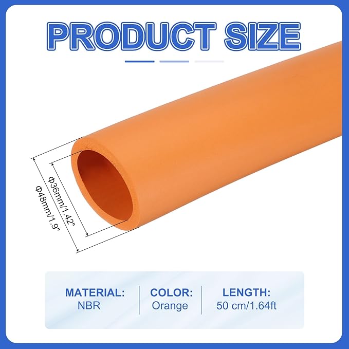 uxcell Pipe Insulation Tube Foam, 1-7/16" ID x 1/4" Thick x 1.64ft Foam Pipe Cover Non-Slip Hollow Tubing Guitar Air Conditioner Stand Fitness Equipment Handles, Orange