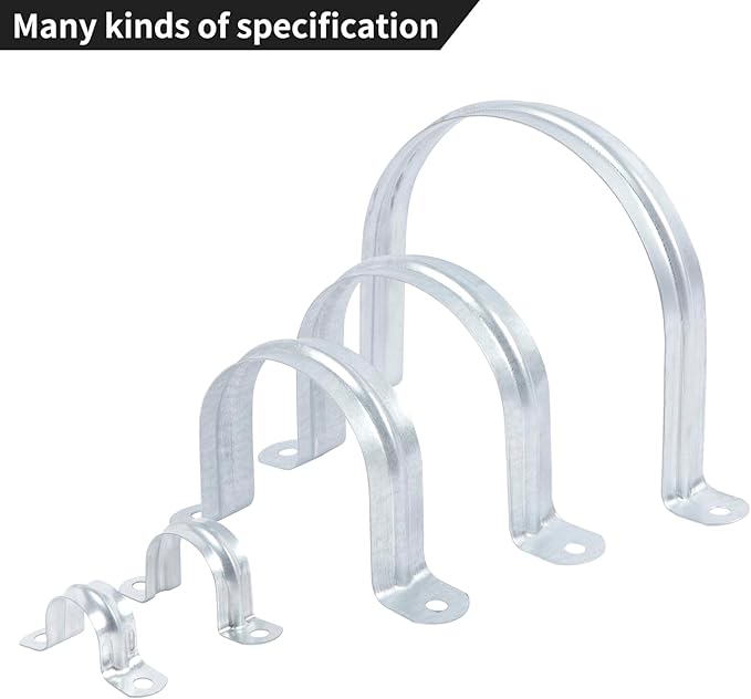 3 Inch Reinforced Rigid Pipe Strap, 2 Holes U Bracket Cable Clamp Hanger, Zinc Coated Tension Tube Clip, Conduits Strap Clamps for Pipe Fixing on Various Surfaces, 10 PCS(75 mm)