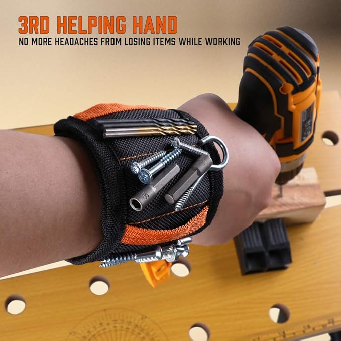 HORUSDY Magnetic Wristband & Universal Socket Grip (7-19mm), Tools Gifts for Dad with Strong Magnets for Holding Screws, Nails, Drilling Bits, DIY, Tool Gift for Men