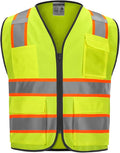 9 Pockets High visibility Class 2 Safety Vest，Hi Vis Vest with 2 inch wide Reflective Strips security vest with Zipper construction work vest for men &women Lime，Large