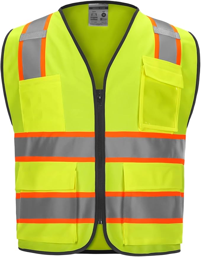 High visibility Class 2 Safety Vest，Hi Vis Vest with 2 inch wide Reflective Strips，Construction vest for men
