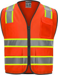 9 Pockets High visibility Class 2 Safety Vest，Hi Vis Vest with 2 inch wide Reflective Strips security vest with Zipper construction work vest for men &women Orange，Medium