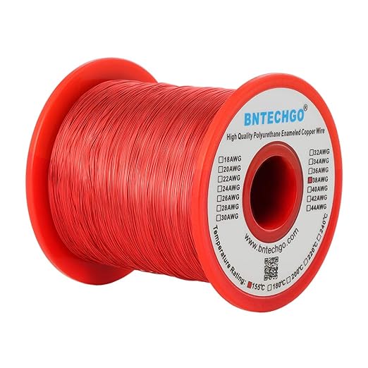 BNTECHGO 38 AWG Magnet Wire - Enameled Copper Wire - Enameled Magnet Winding Wire - 1.0 lb - 0.0039" Diameter 1 Spool Coil Red Temperature Rating 155℃ Widely Used for Transformers Inductors