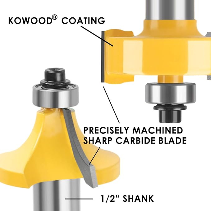 KOWOOD Router Bits Sets 35B Pieces, Tungsten Carbide Router Bits 1/2 Inch Shank with Aluminum Storage Case, T Shape Wood Milling Cutter for Woodworking