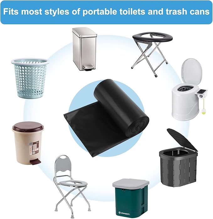 100 Portable Camping Toilet Bags, Biodegradable Porta Potty Bucket Toilet Bags, 8 Gallon Compostable Thickened Trash Garbage Bags