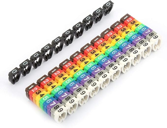 Fafeicy Wire Markers, 100 PCS KCM-6MM 6 Square, Plastic Wire Number Labels for Marking Color Coded Cables