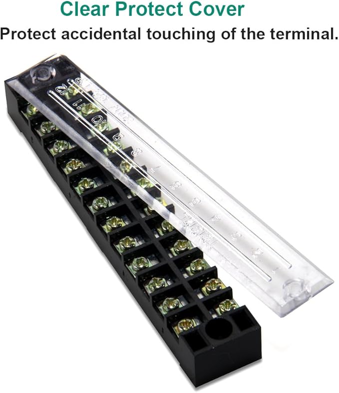 MILAPEAK 10pcs (5 Sets) 12 Positions Dual Row 600V 15A Screw Terminal Strip Blocks with Cover + 400V 15A 12 Positions Pre-Insulated Terminals Barrier Strip (Black & Red)