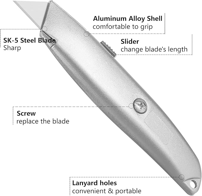 DIYSELF 2Pack Utility Knife Box Cutter Retractable Blade Heavy Duty(Silver)