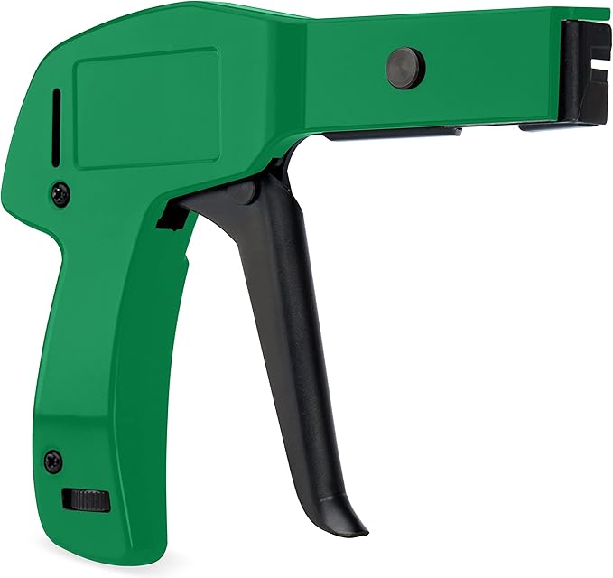 42711 Zip Tie Gun/Cable Tie Install Tool, Adjustable Tension with Built-In Cutter, for Nylon Ties up to 1/4”- Green