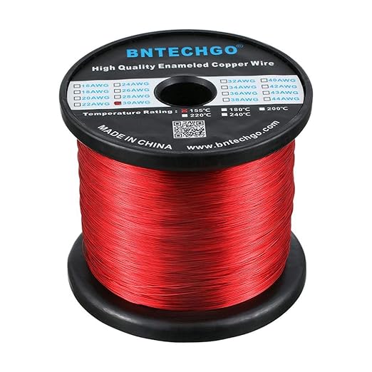 BNTECHGO 30 AWG Magnet Wire - Enameled Copper Wire - Enameled Magnet Winding Wire - 3.0 lb - 0.0098" Diameter 1 Spool Coil Red Temperature Rating 155℃ Widely Used for Transformers Inductors