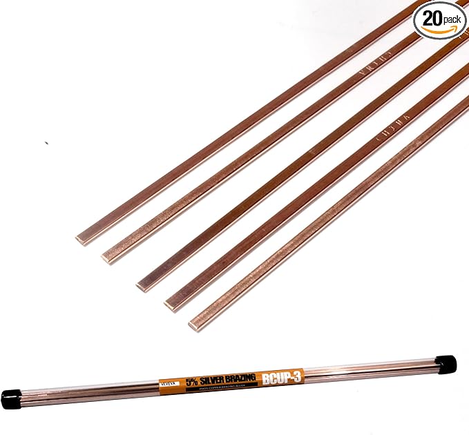 Brazing Rods Phosphor Copper 5% Silver Nitrate Sticks Copper Solder Kit Alloys Flat Industry Welding Rods for Air-conditioners, Refrigerators Pipe Gas and Freezers Storage HVAC(5% Silver Bcup-3)