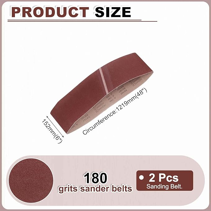 HARFINGTON 6 x 48 Inch Sanding Belts, 80 Pcs 180 Grits Aluminum Oxide Abrasive Belt Sander File Belt for Woodworking, Metal Polishing, Knife Sharpener