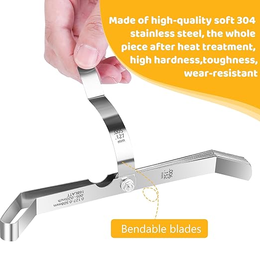 16 Blades Stainless Steel Feeler Gauge, Metric and Imperial Gap Measuring Tool Width and Thickness Feeler Gage Gauge for Spark Plug, Valve Adjustment Tool, 0.127-0.508mm (0.005IN-0.02)