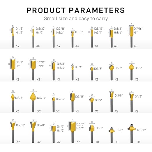 CSOOM 100PCS Router Bits Set - 1/4" Shank, Professional Wood Bits, Tungsten Carbide Milling Bits for Woodworking