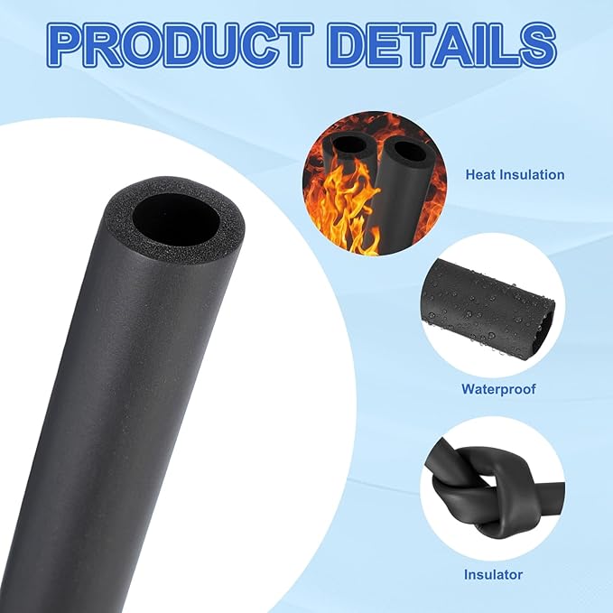 uxcell Pipe Insulation Tube Foam, 5/8" ID x 3/16" Thick x 1.64ft Foam Pipe Cover Non-Slip Hollow Tubing Guitar Air Conditioner Stand Fitness Equipment Handles, Black