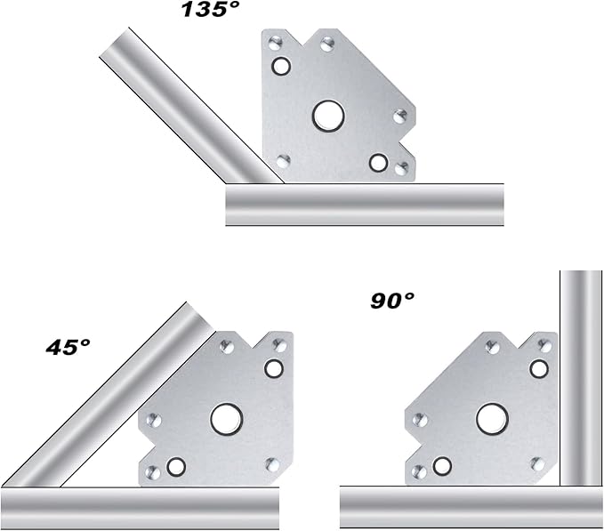 HARFINGTON 2pcs Welding Magnets 110.23 lbs Magnetic Welding Clamp Holder Galvanized Iron Arrow-Shaped Tool 45, 90, 135 Degree with Center Hole for Fixed Angles, Silver Tone