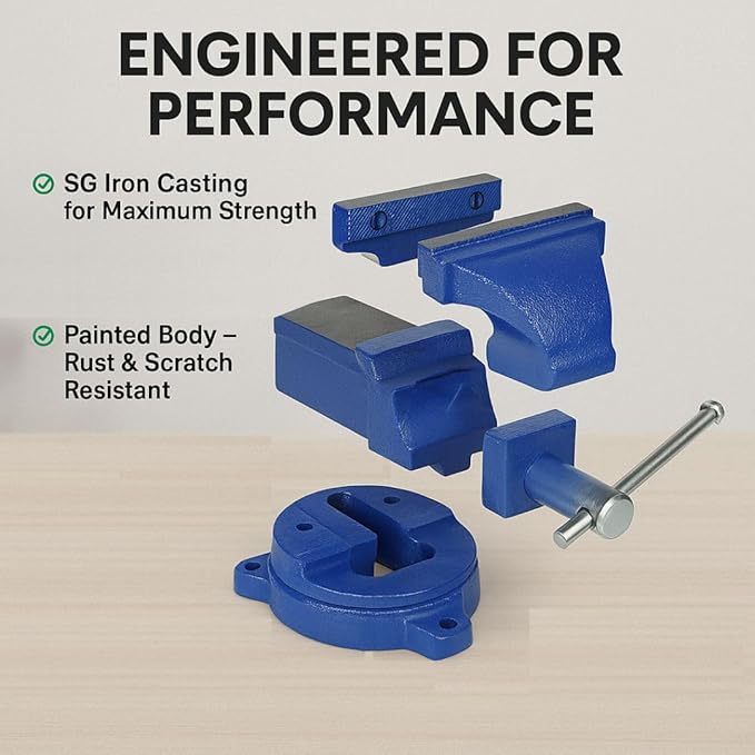 4-Inch Bench Iron Vice Heavy Duty Steel Bench Vise with Swivel Base Professional Germany Iron Design Durable Blue Finish for Workshop Use E-2014