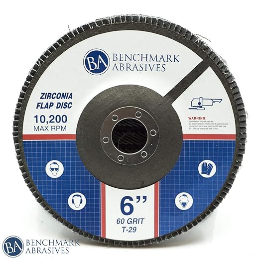 Benchmark Abrasives 6" x 7/8" Premium High Density Jumbo Zirconia Type 29 Flap Discs for Angle Grinder, 6 Inch Sanding Discs, Finishing, Deburring, Rust Removal - (10 Pack) 60 Grit