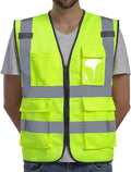 Dib Safety Vest Reflective ANSI Class 2, High Visibility Vest with Pockets and Zipper, Construction Work Vest Hi Vis Yellow L