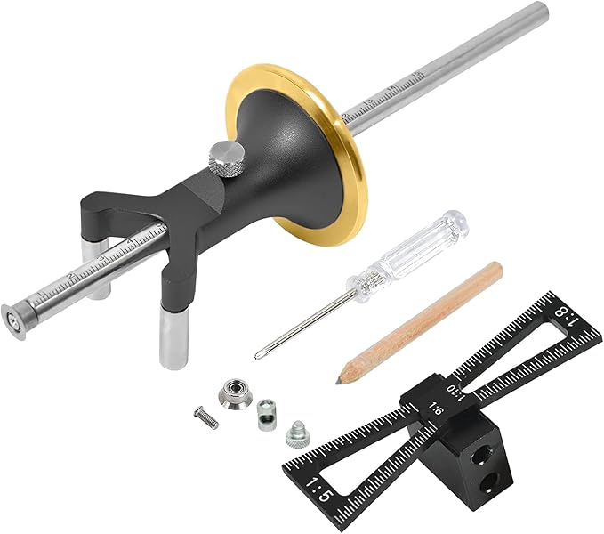 YOSELIN Dovetail Jig Wheel Marking Gauge - Adjustable Precision Wood Scribe Tool with Dual Scale (1/32" & 1mm), Multifunctional Linear & Arc Guide for Woodworking, Carpentry（Black）