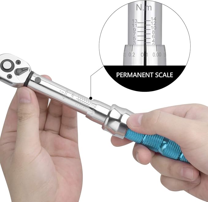COTOUXKER Bike Torque Wrench Set, 1/4 Inch Drive Torque Wrench 2 to 14 Nm Bicycle Tool Kit for MTB Mountain Road Bikes with Allen Key, Torx Sockets, Extension Bar