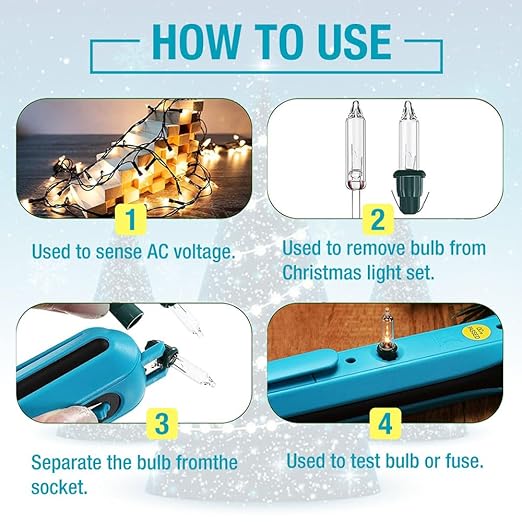 allsun Christmas Light Tester with Bulb Remover & Fuse Tester,Non-Contact Voltage Detector for Holiday Lights, Fuses, Bulbs, AC Power Tester (12V-600V),Light Repairing Tool Not LEDs