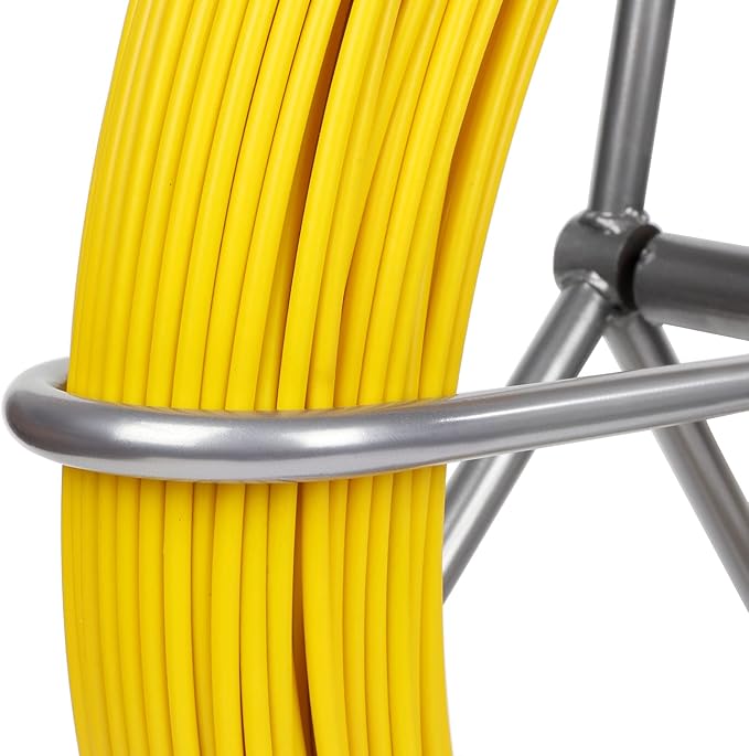 Fish Tape Fiberglass 6MM 425FT Fishing Wire Duct Rodder Cable Puller Running Electrical Fishtape Rod with Steel Wheel Stand Reel through Wall Pipe