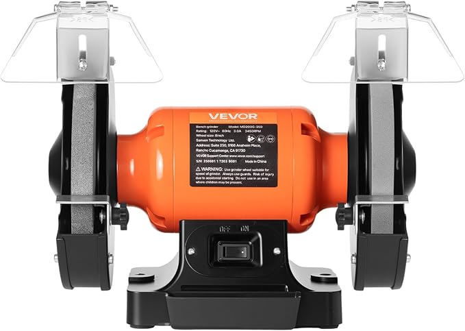 VEVOR Bench Grinder, 8-inch Single Speed Bench Grinder, 3450RPM High-Speed Table Grinders with 350W 3.0A Induction Motor, 36/60-Grit Grinding Wheel & Adjustable Eye Shield for Fast Sharpening Grinding