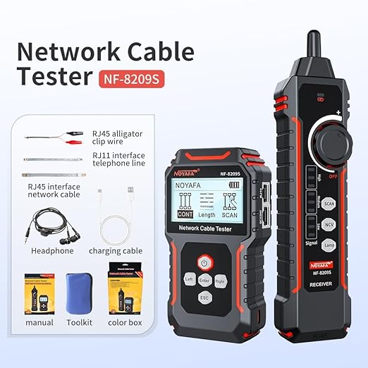 NOYAFA NF-8209S Network Cable Tester, Ethernet Cable Tester with CAT5, CAT6 Line Tracer, PoE, NCV, QCFunction,Length Test, Port Flashing,Fault Line Scan for Cable Grooming,LAN Network Cable Tracer Kit