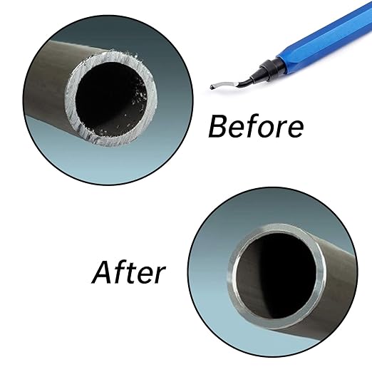 2 Pcs Deburring Tool +10 Pcs BS1010 High Speed Steel Blades for Metal Resin PVC Pipes Copper Plastic 3D Printed Edges, Plumbing 3D Printing Burr Removal Reamer Tool, Silvery& Blue