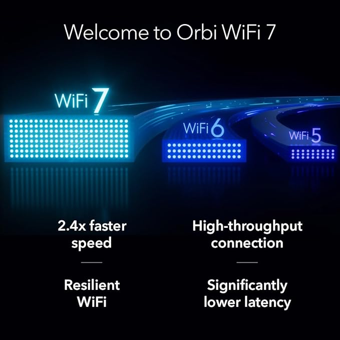 NETGEAR Orbi 770 Series Tri-Band WiFi 7 Mesh Network System (RBE773) - Router + 2 Satellite Extenders, Security Features, Up to 11Gbps, Covers up to 8,000 sq. ft., 100 Devices, 2.5 Gig Internet Port