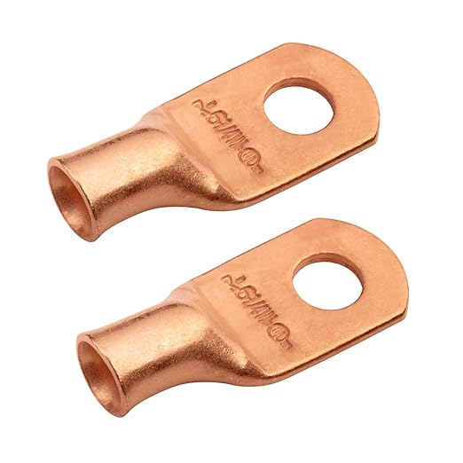 SELTERM 2pcs 6 AWG 1/4" Stud (Wide Pad) Copper Wire Lugs, Battery Lugs,Ring Terminals,Battery Cable Ends, 6 Gauge Ring Terminal Connectors,UL Heavy Duty Bare Copper Eyelets Battery Terminal Connectors